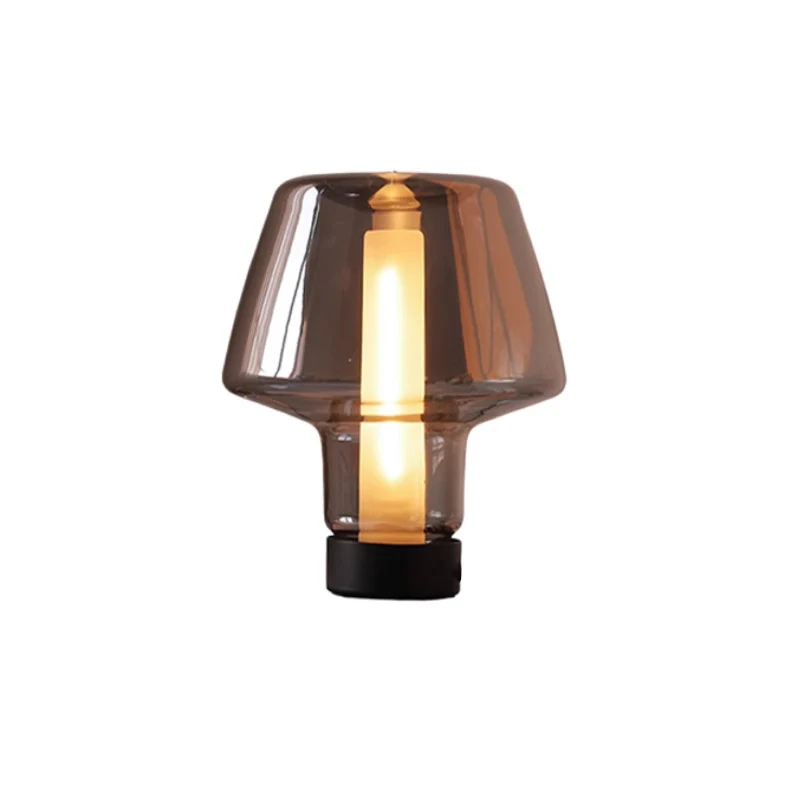 Modern Minimalist Mushroom Trapezoid Hardware Glass 1-Light Table Lamp For Bedroom