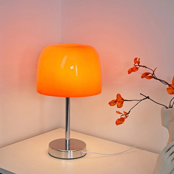 Modern Minimalist Mushroom Cylinder Glass Iron LED Table Lamp For Bedroom