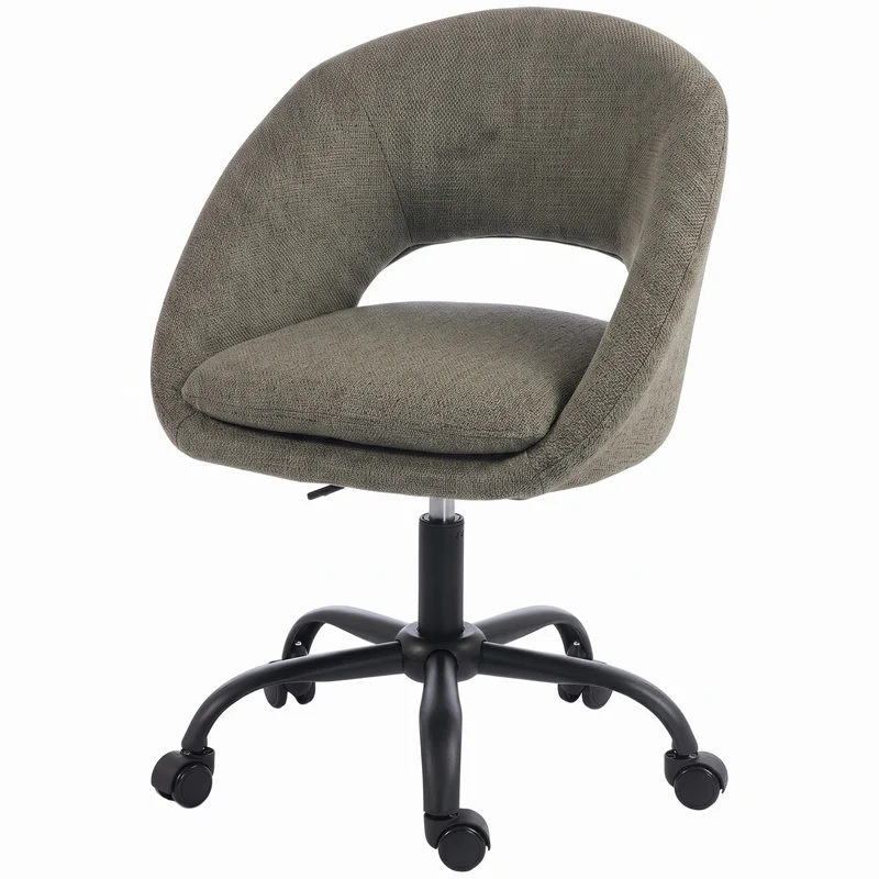 Cadeira de Escritório Ergonômica em Chenille Altura Ajustável Apoios de Braço Integrados Giratória 360° 59x60x79-89 cm Verde Escuro