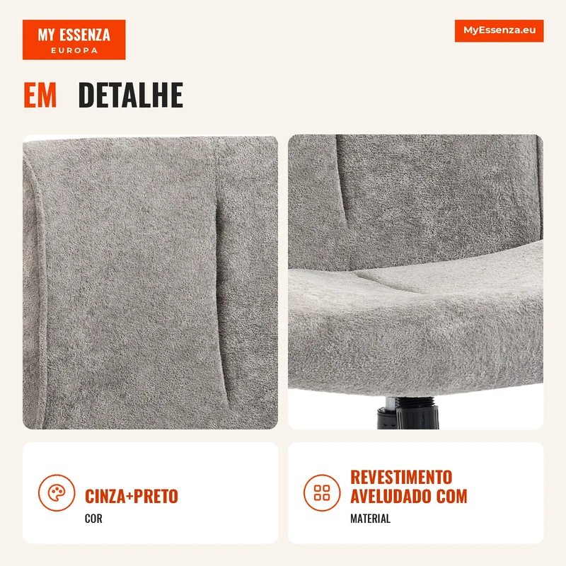 Poltrona de Lounge Estofada Cadeira de Destaque Giratória em Veludo com Regulagem de Altura para Sala de Estar Escritório Cinza