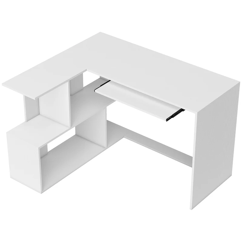 Secretária de Canto 120x100x76 cm Secretária em L para Computador com Bandeja para Teclado 4 Compartimentos Abertos Branco