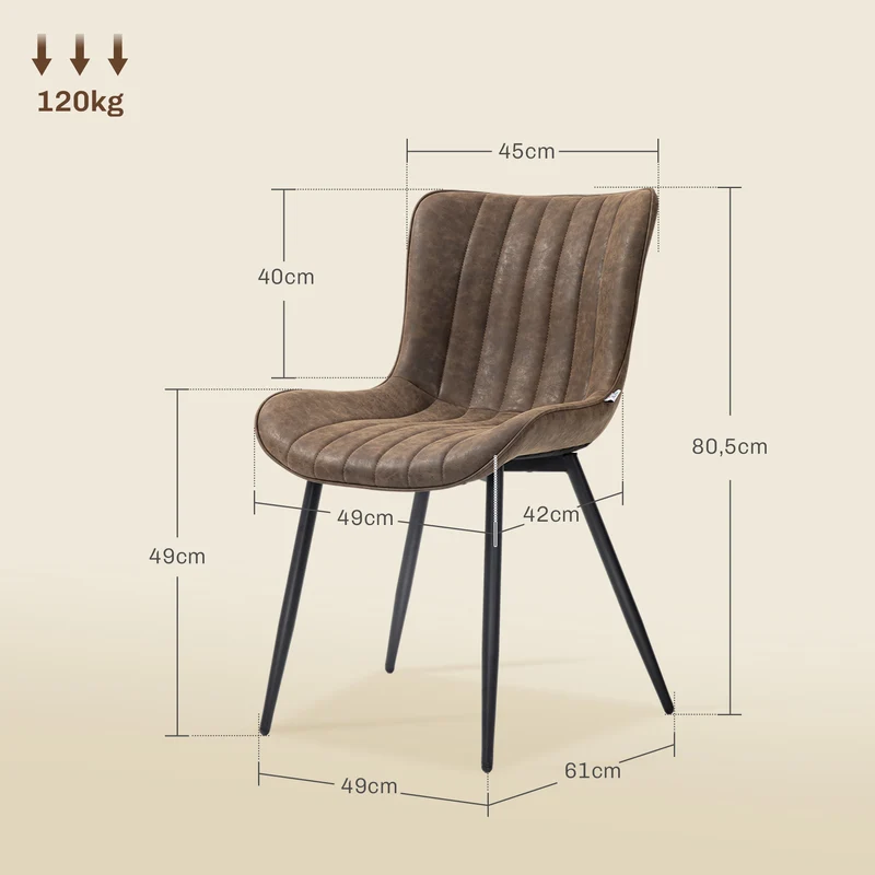 Conjunto de 2 Cadeiras de Sala de Jantar estilo Moderno e Estofado para Sala de Estar Sala de Jantar Quarto Marrom