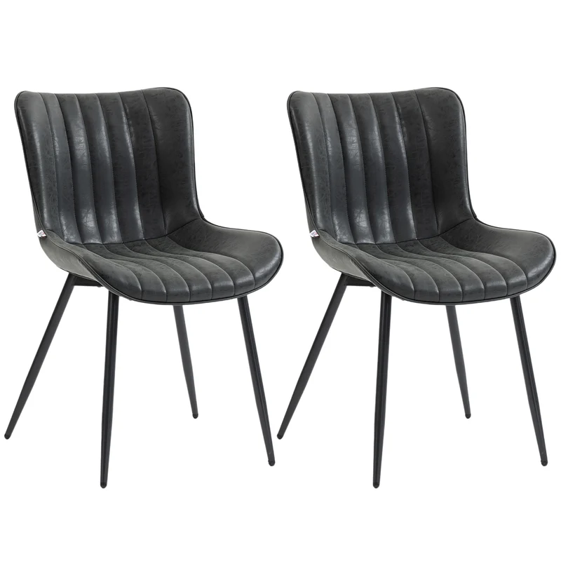 Conjunto de 2 Cadeiras de Sala de Jantar com Design Moderno e Capitonê para Sala Sala de Jantar Quarto Preto
