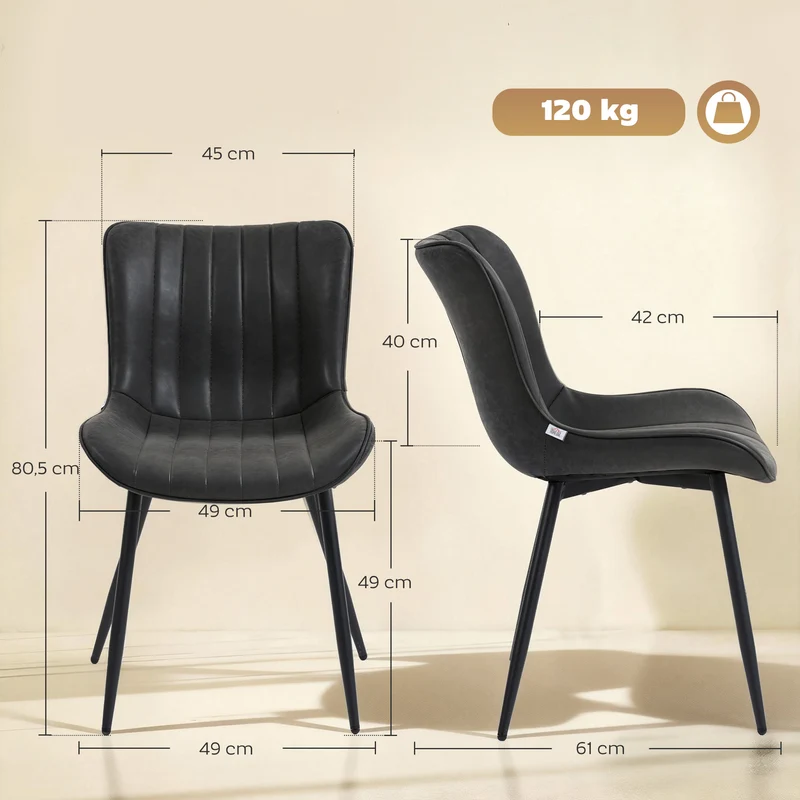 Conjunto de 2 Cadeiras de Sala de Jantar com Design Moderno e Capitonê para Sala Sala de Jantar Quarto Preto