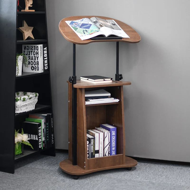 Modern Minimalist Curved MDF Height Adjustable Computer Desk Mobile Standing Desk 2-Tier Storage Shelves For Home Office