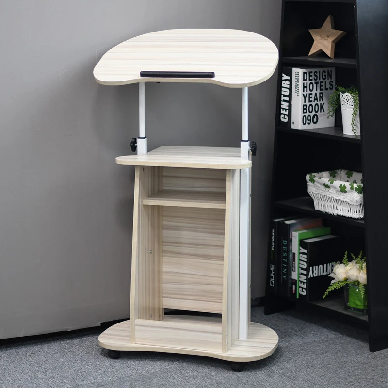 Modern Minimalist Curved MDF Height Adjustable Computer Desk Mobile Standing Desk 2-Tier Storage Shelves For Home Office