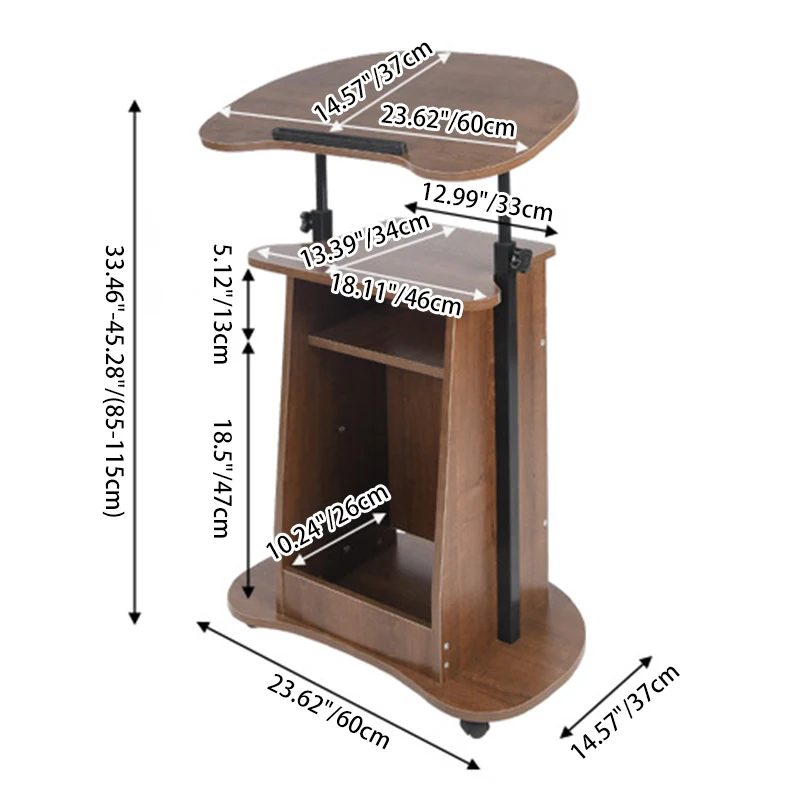 Modern Minimalist Curved MDF Height Adjustable Computer Desk Mobile Standing Desk 2-Tier Storage Shelves For Home Office