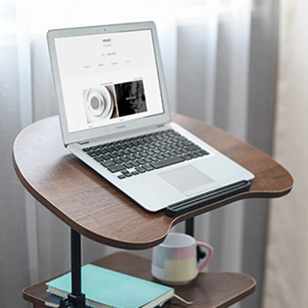 Modern Minimalist Curved MDF Height Adjustable Computer Desk Mobile Standing Desk 2-Tier Storage Shelves For Home Office