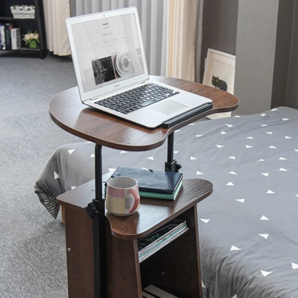 Modern Minimalist Curved MDF Height Adjustable Computer Desk Mobile Standing Desk 2-Tier Storage Shelves For Home Office