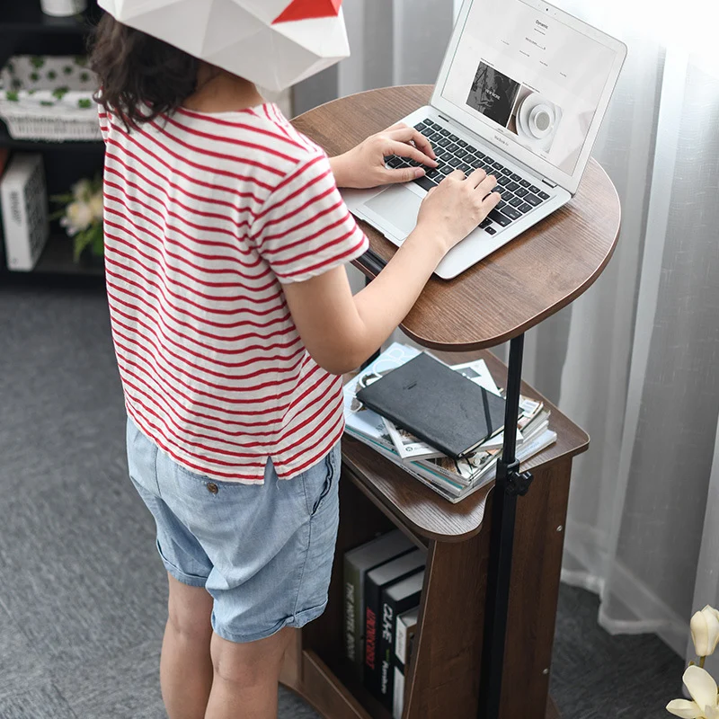 Modern Minimalist Curved MDF Height Adjustable Computer Desk Mobile Standing Desk 2-Tier Storage Shelves For Home Office