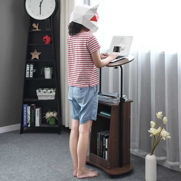 Modern Minimalist Curved MDF Height Adjustable Computer Desk Mobile Standing Desk 2-Tier Storage Shelves For Home Office