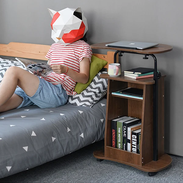 Modern Minimalist Curved MDF Height Adjustable Computer Desk Mobile Standing Desk 2-Tier Storage Shelves For Home Office