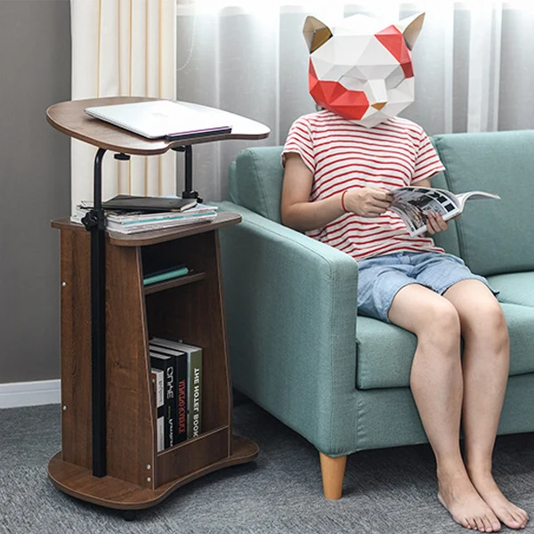 Modern Minimalist Curved MDF Height Adjustable Computer Desk Mobile Standing Desk 2-Tier Storage Shelves For Home Office