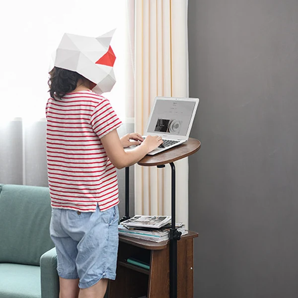 Modern Minimalist Curved MDF Height Adjustable Computer Desk Mobile Standing Desk 2-Tier Storage Shelves For Home Office