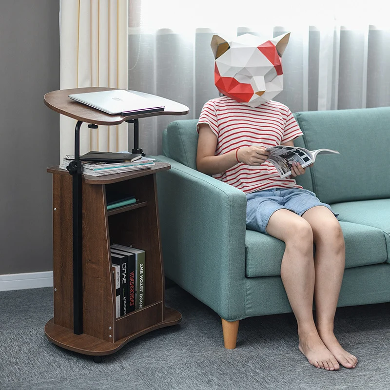 Modern Minimalist Curved MDF Height Adjustable Computer Desk Mobile Standing Desk 2-Tier Storage Shelves For Home Office