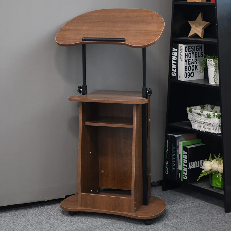 Modern Minimalist Curved MDF Height Adjustable Computer Desk Mobile Standing Desk 2-Tier Storage Shelves For Home Office