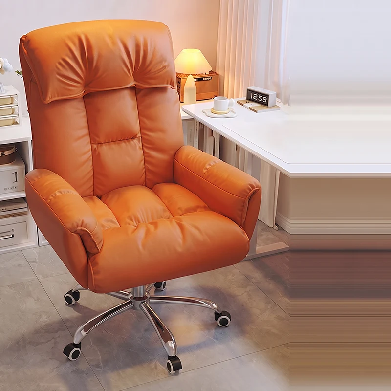Modern Minimalist Synthetic Fabric Stainless Steel Square Seat Desk Chair With Adjustable Backrest & Swivel Base For Home Office