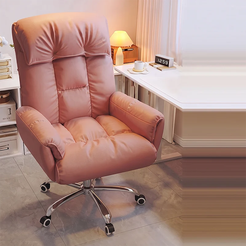 Modern Minimalist Synthetic Fabric Stainless Steel Square Seat Desk Chair With Adjustable Backrest & Swivel Base For Home Office