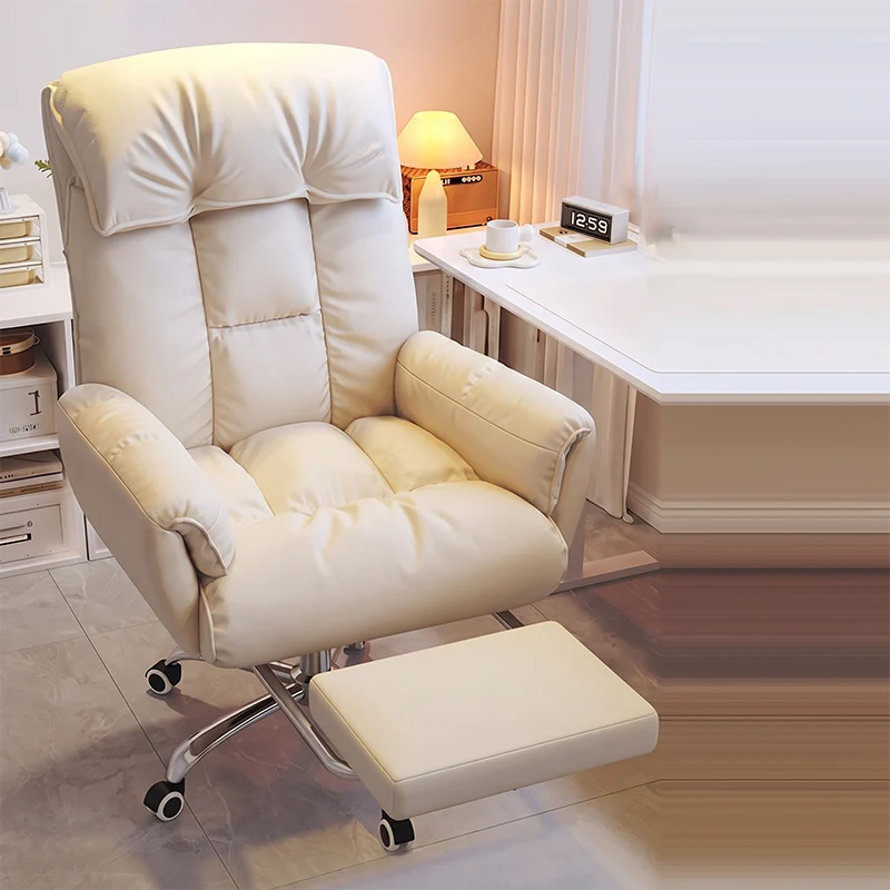 Modern Minimalist Synthetic Fabric Stainless Steel Square Seat Desk Chair With Adjustable Backrest & Swivel Base For Home Office