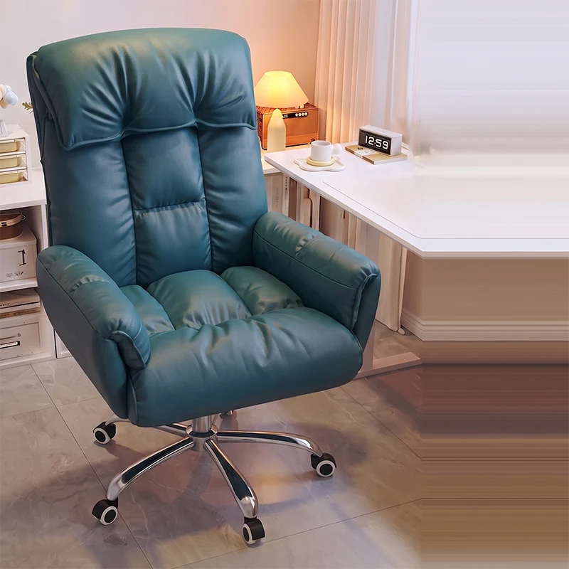 Modern Minimalist Synthetic Fabric Stainless Steel Square Seat Desk Chair With Adjustable Backrest & Swivel Base For Home Office