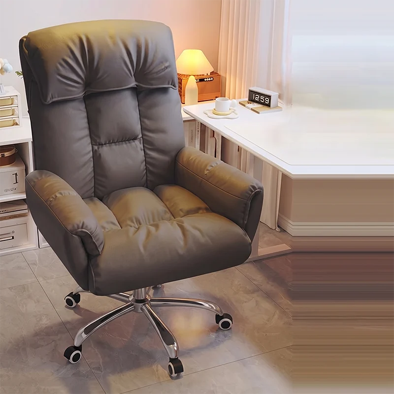 Modern Minimalist Synthetic Fabric Stainless Steel Square Seat Desk Chair With Adjustable Backrest & Swivel Base For Home Office