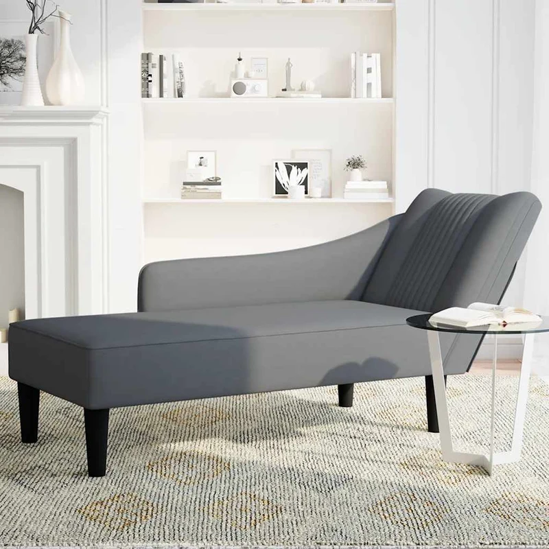Chaise Lounge com apoio de braço direito veludo cinzento escuro
