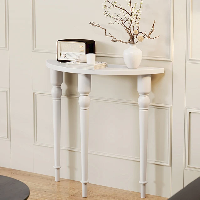 Traditional French Pine Wood Roman Column Half-Round Console Table With Symmetrical Design For Entryway