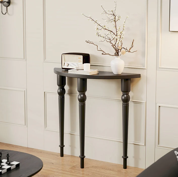 Traditional French Pine Wood Roman Column Half-Round Console Table With Symmetrical Design For Entryway