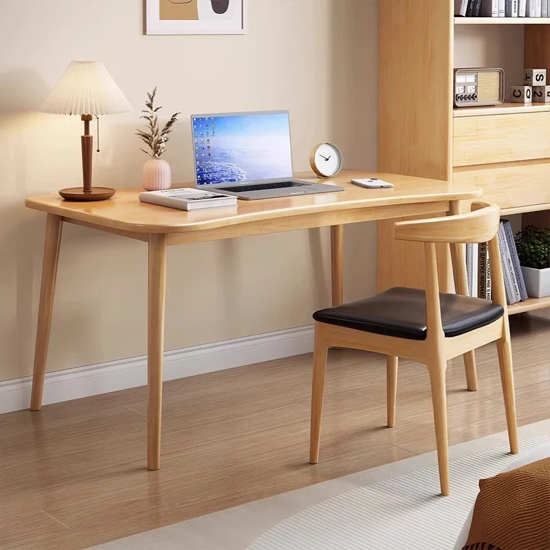 Modern Minimalist Rectangular Rubberwood Desks 4- Leg For Home Office