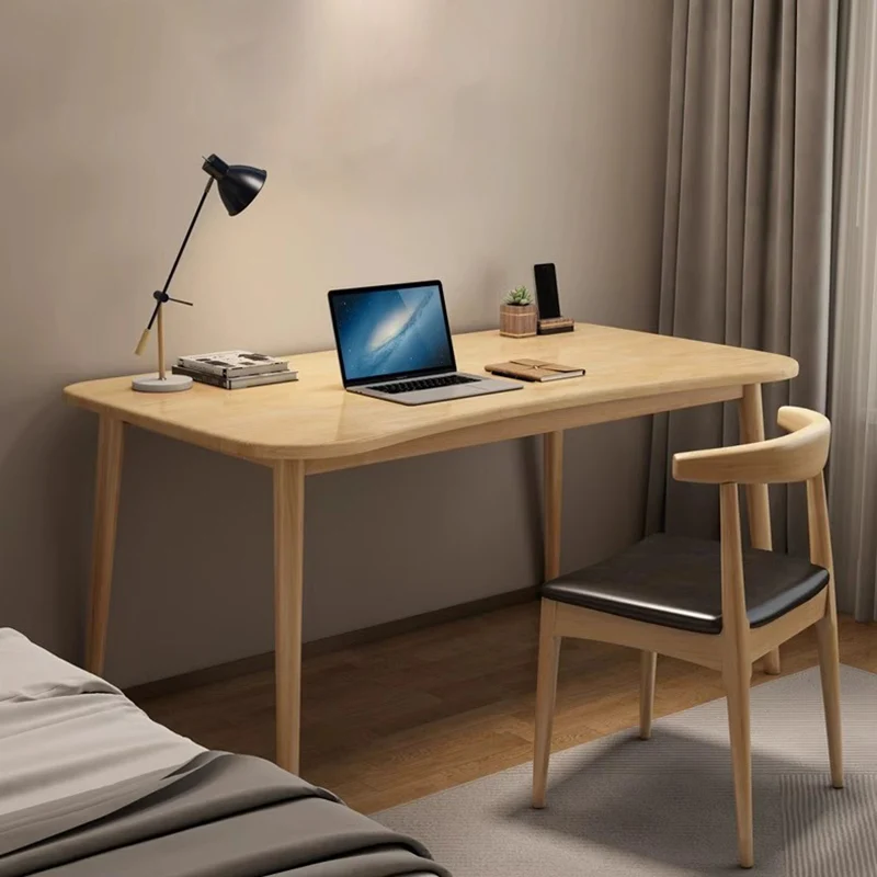 Modern Minimalist Rectangular Rubberwood Desks 4- Leg For Home Office