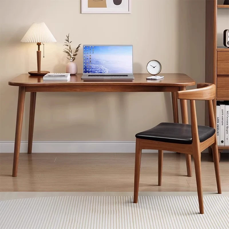 Modern Minimalist Rectangular Rubberwood Desks 4- Leg For Home Office