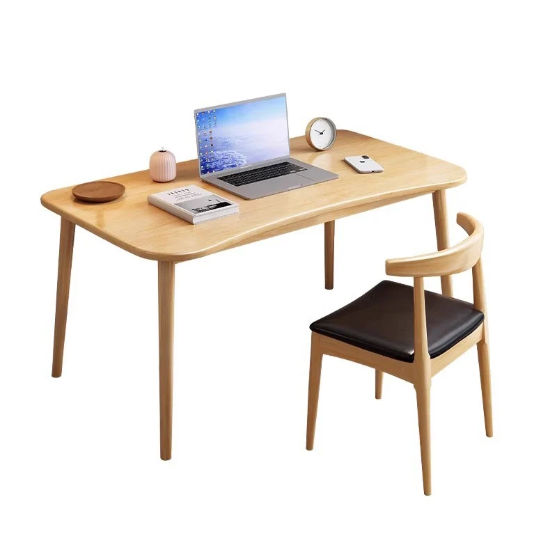 Modern Minimalist Rectangular Rubberwood Desks 4- Leg For Home Office