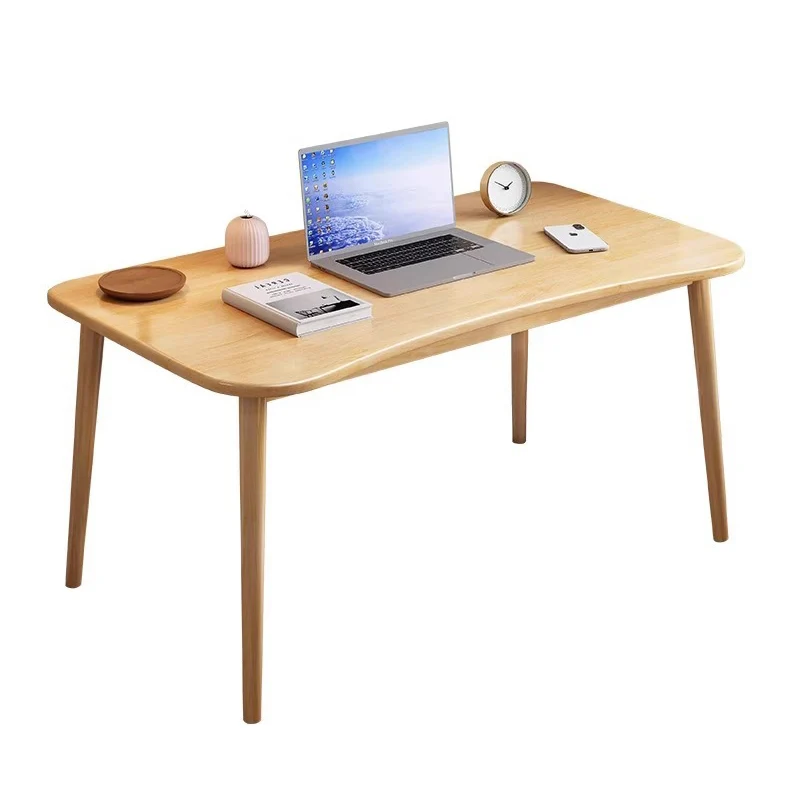 Modern Minimalist Rectangular Rubberwood Desks 4- Leg For Home Office