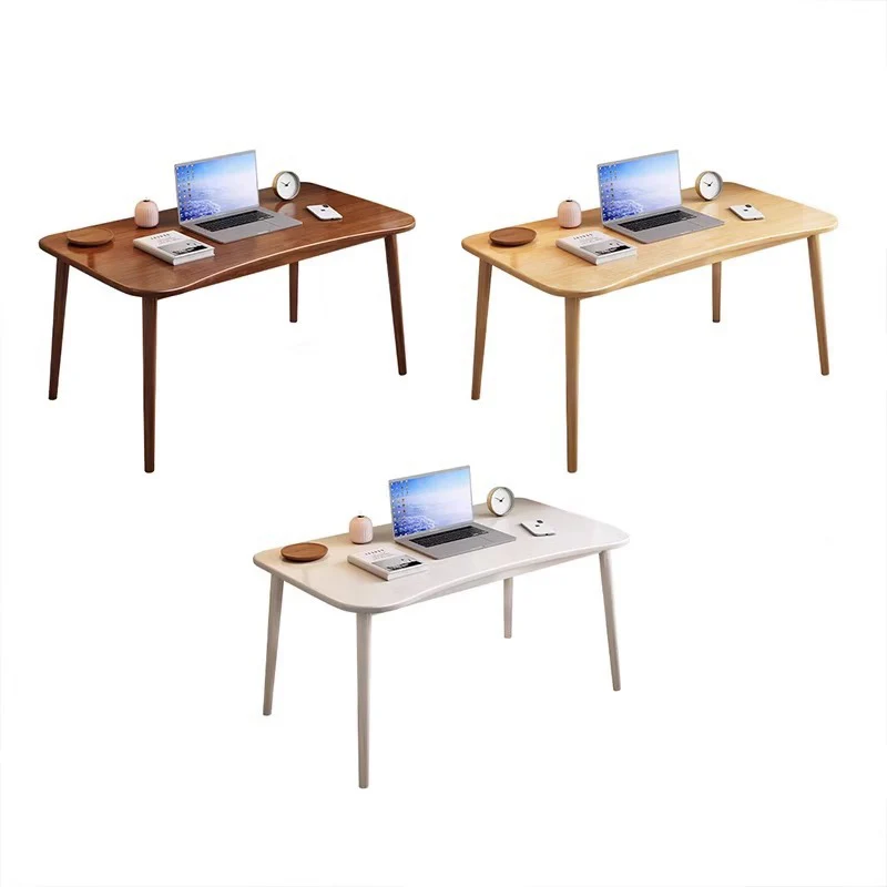 Modern Minimalist Rectangular Rubberwood Desks 4- Leg For Home Office