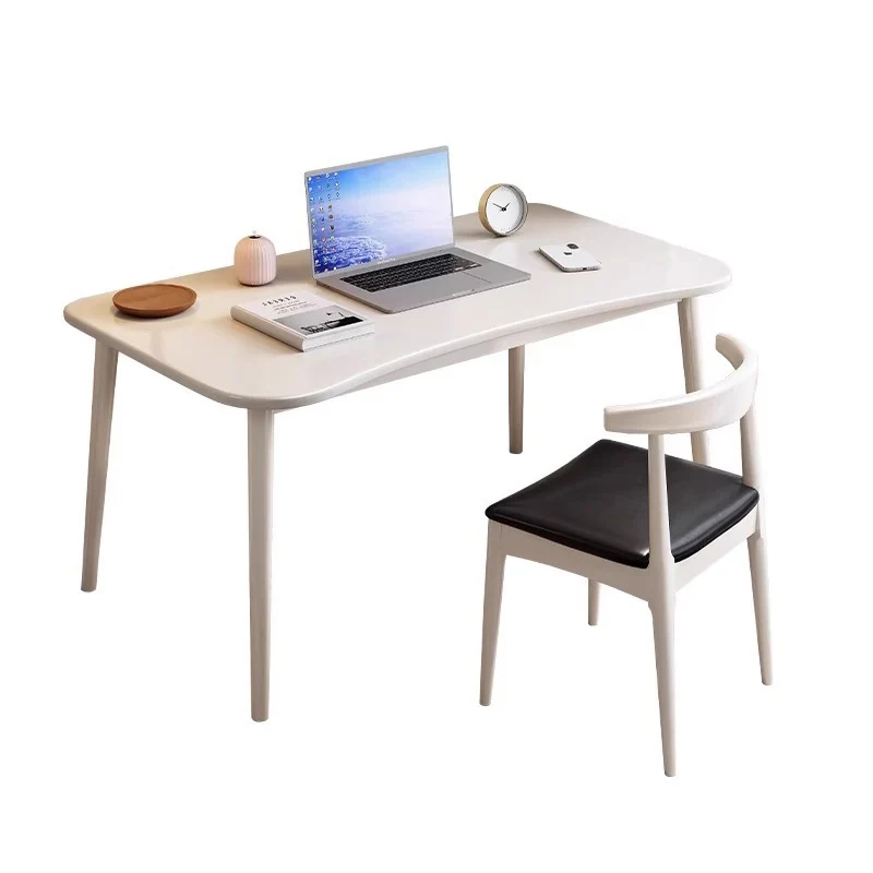 Modern Minimalist Rectangular Rubberwood Desks 4- Leg For Home Office