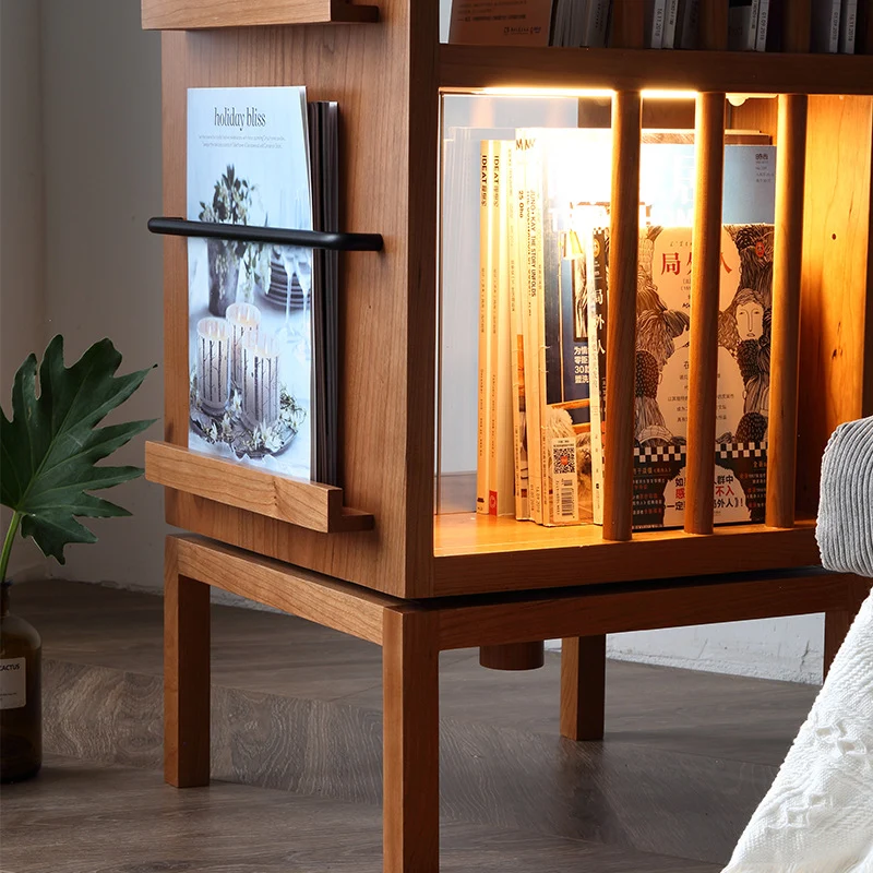 Contemporary Scandinavian Pine Cherrywood Rectangular Bookshelves 3-Tier For Home Office