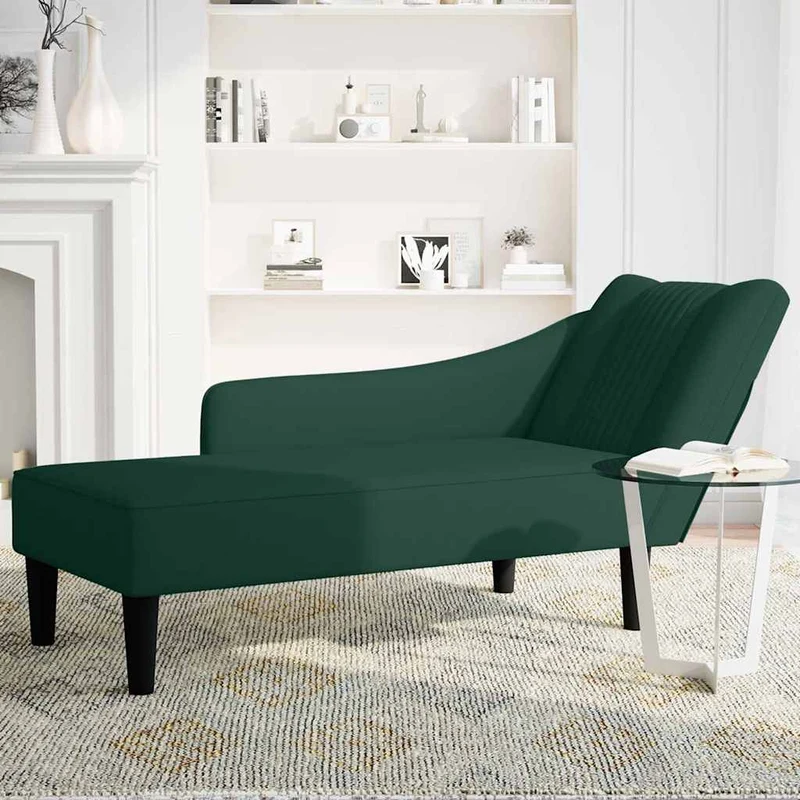 Chaise-longue com apoio de braço direito veludo verde escuro