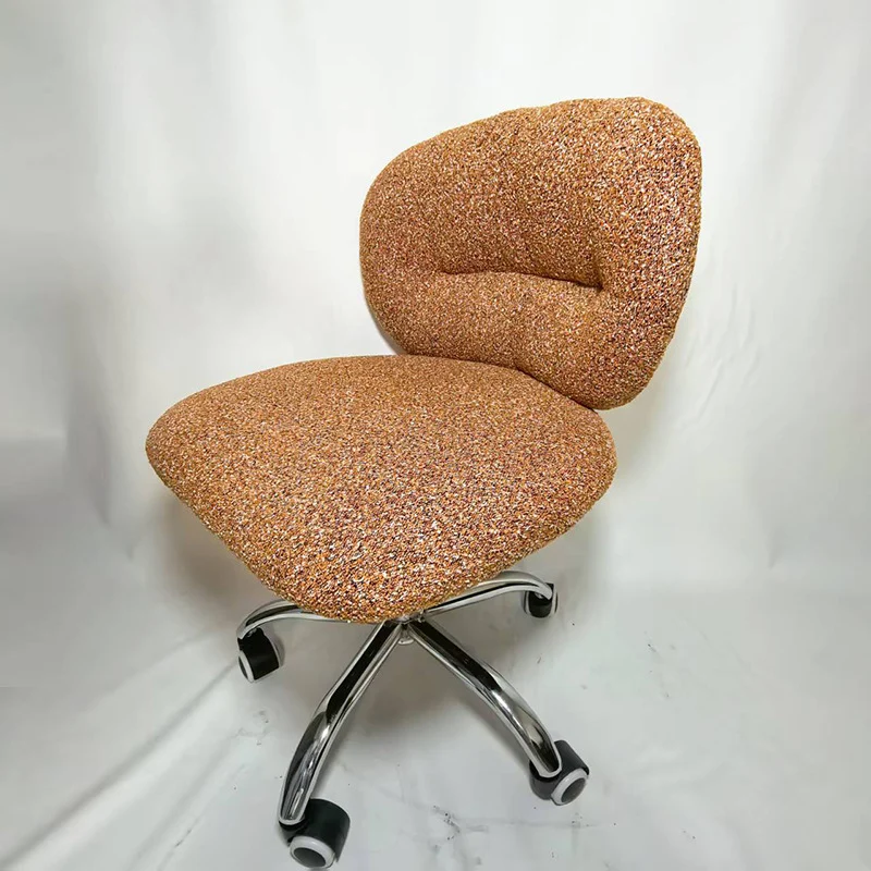 Modern Minimalist Cotton Velvet Plywood Carbon Steel Rounded Desk Chair With Backrest For Home Office