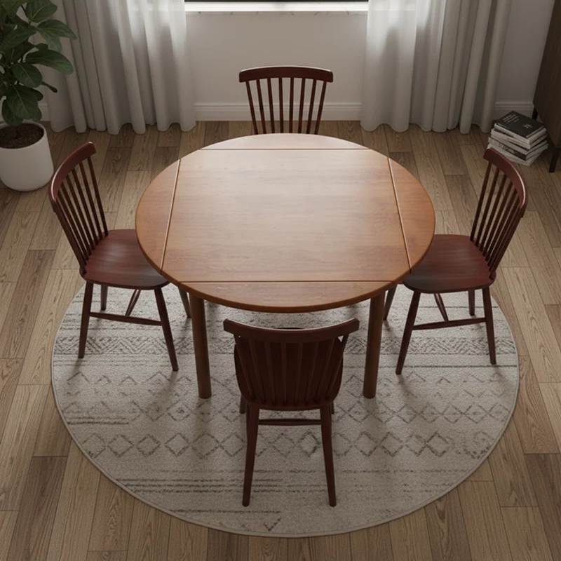 Modern Minimalist Round Square Solid Wood Foldable Dining Table & Chair Set For 4 Seats