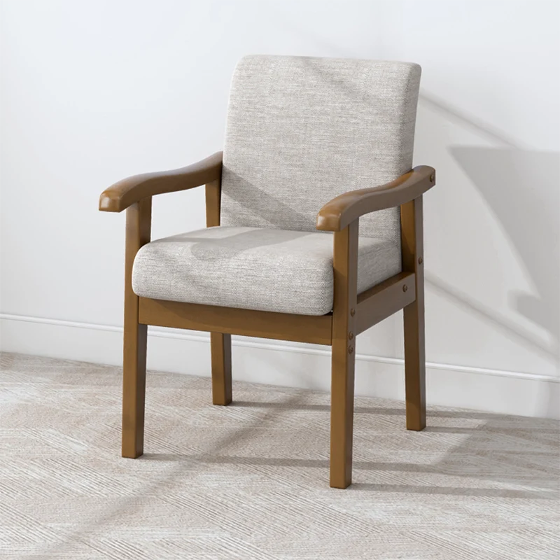 Modern Minimalist Square Rectangular Rubberwood Cotton-linen Desk Chair Backrest Armrest For Home Office