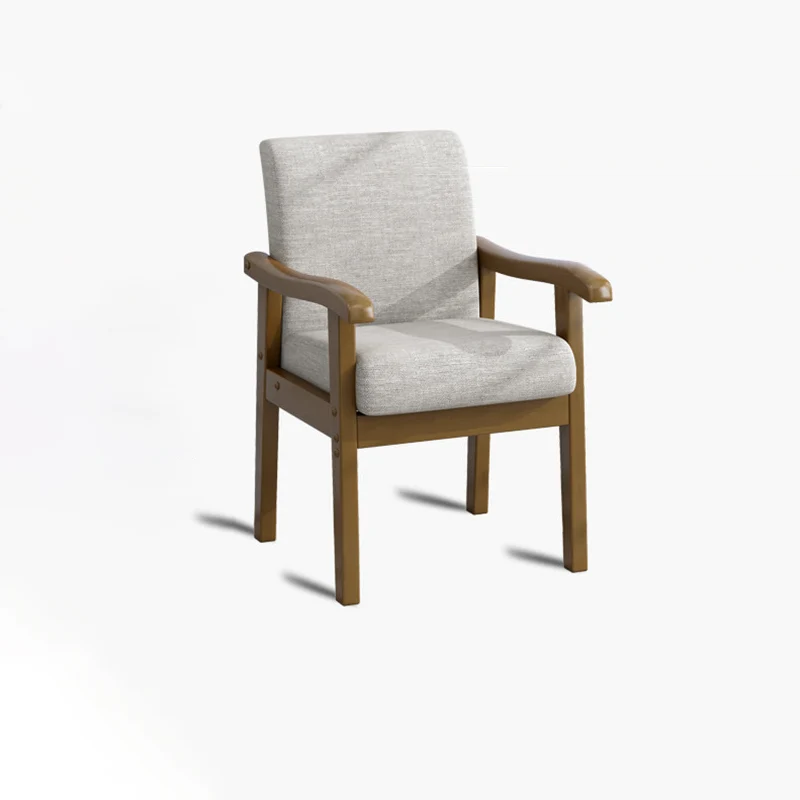 Modern Minimalist Square Rectangular Rubberwood Cotton-linen Desk Chair Backrest Armrest For Home Office