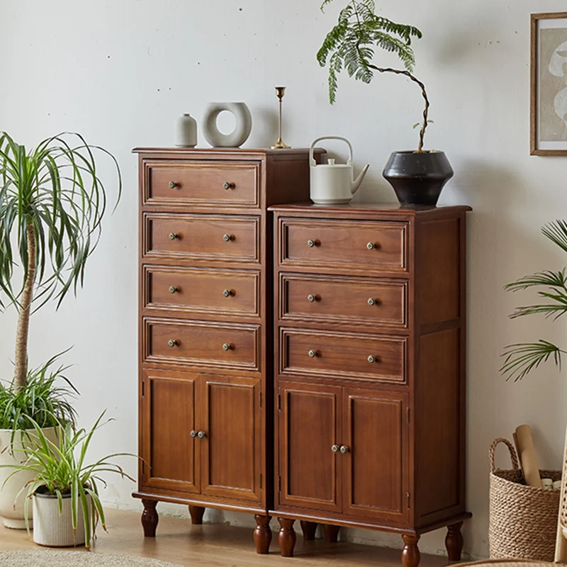 Modern Minimalist Solid Wood Rectangular Storage Cabinet 3/4-Drawer For Living Room