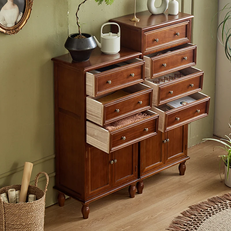 Modern Minimalist Solid Wood Rectangular Storage Cabinet 3/4-Drawer For Living Room