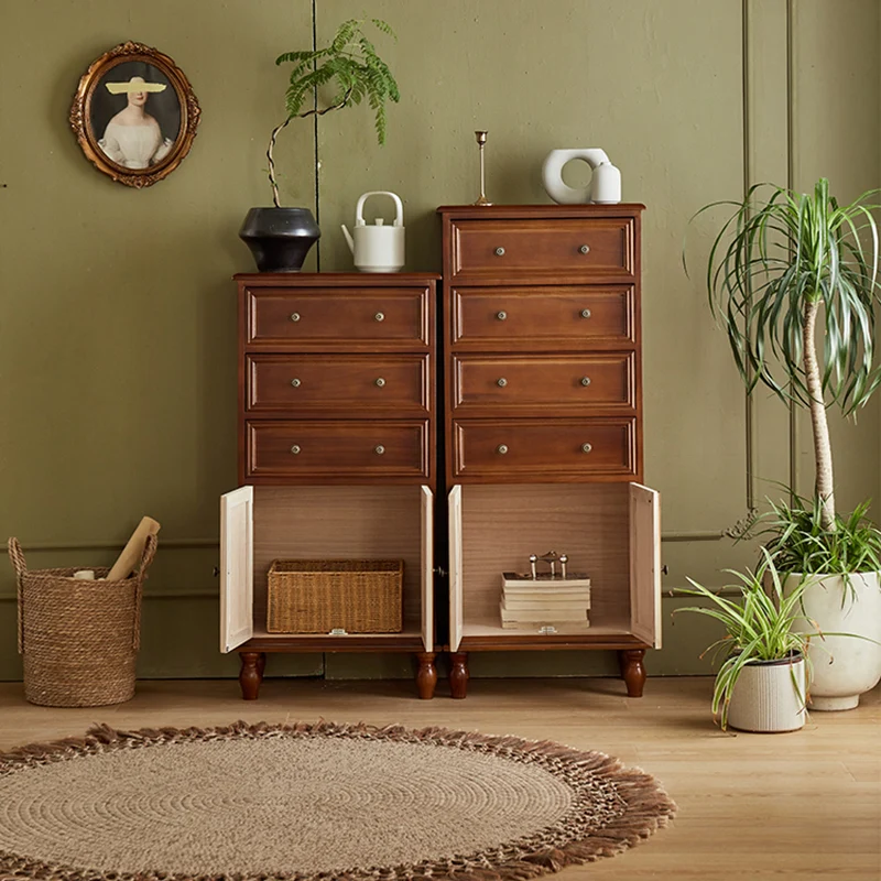 Modern Minimalist Solid Wood Rectangular Storage Cabinet 3/4-Drawer For Living Room