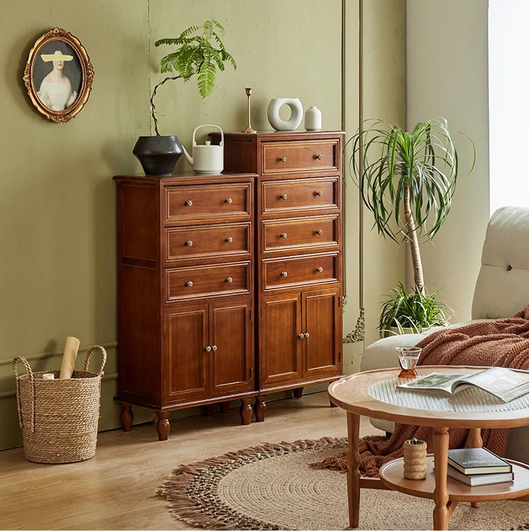 Modern Minimalist Solid Wood Rectangular Storage Cabinet 3/4-Drawer For Living Room