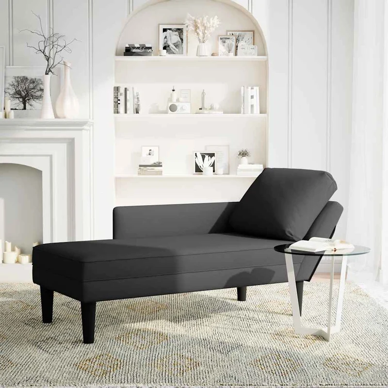 Chaise lounge c/ almofada/apoio de braços direito veludo preto