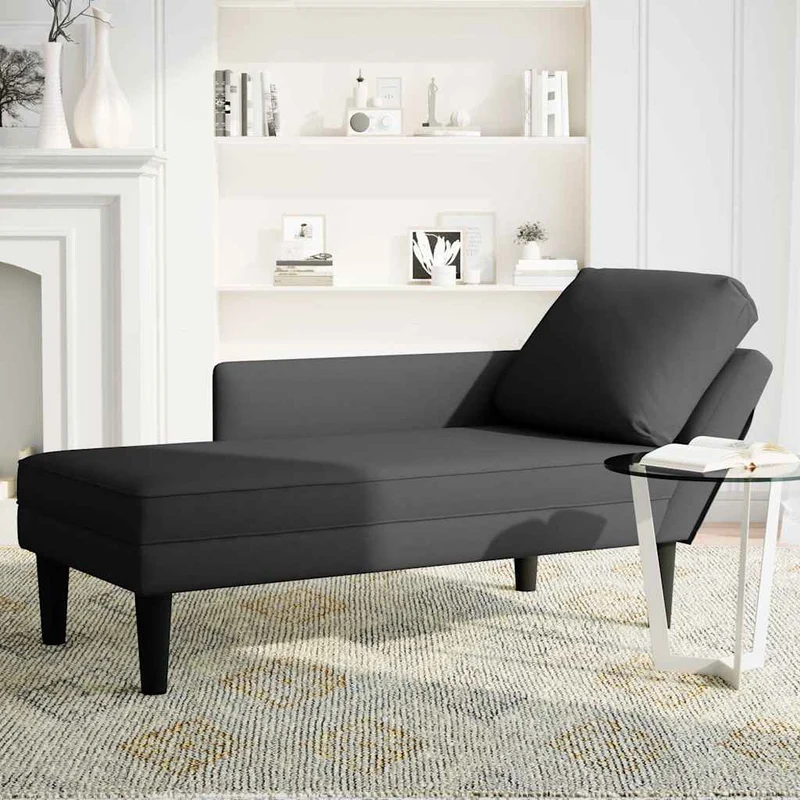 Chaise lounge c/ almofada/apoio de braços direito veludo preto
