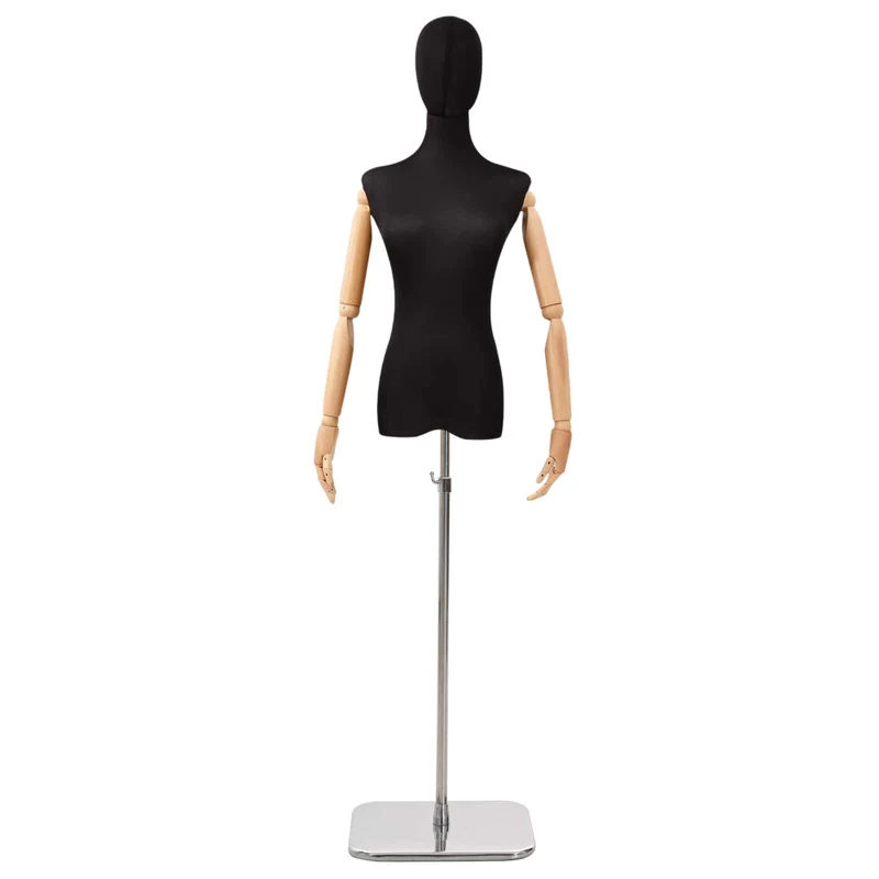 Mannequin Ajustável de 165-213 cm com Base Feminino PP Preto