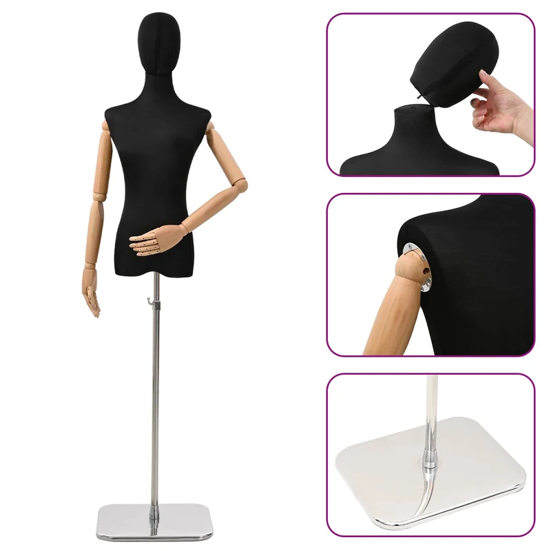 Mannequin Ajustável de 165-213 cm com Base Feminino PP Preto