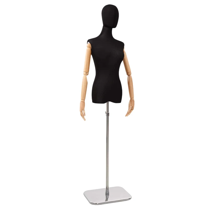 Mannequin Ajustável de 165-213 cm com Base Feminino PP Preto